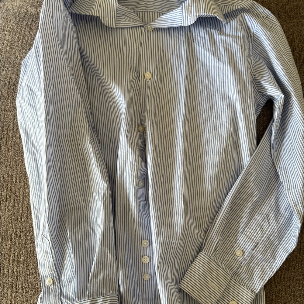 Michael Kors Blue and White Striped Dress Shirt
